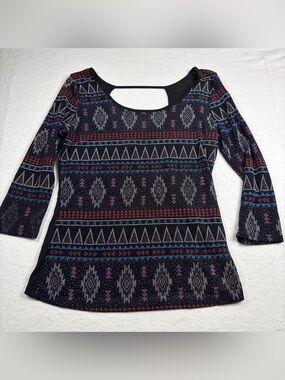 Deb Black Aztec-Print Long Sleeve Scoop-Back top